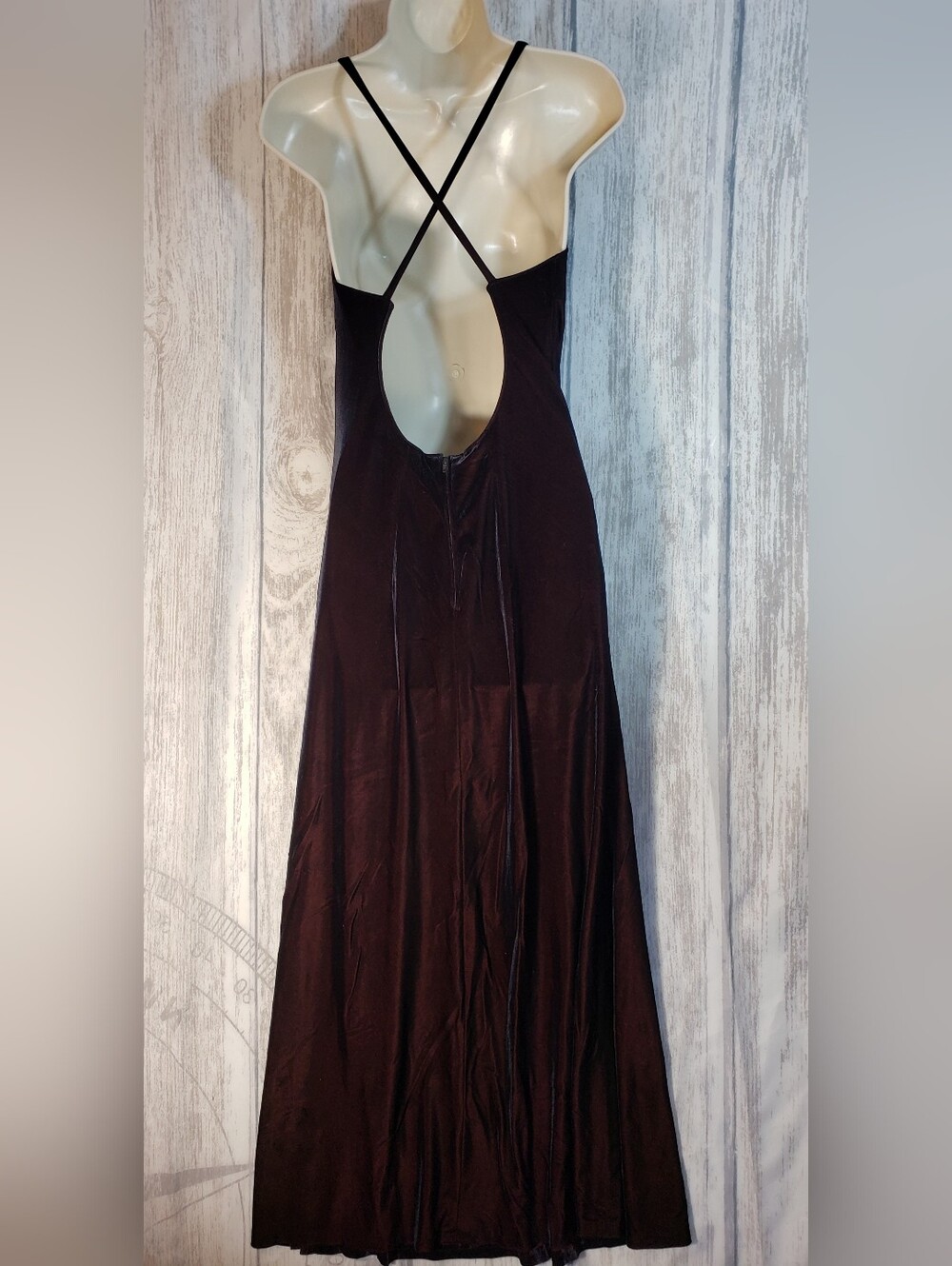 Off-Shoulder Velvet Evening Gown - Burgundy Black Color Dress Custom Small D19